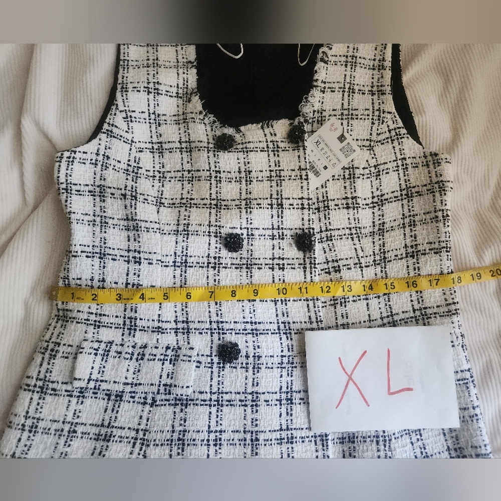 ZARA Textured Plaid Waistcoat Vest Ecru/black BNWT. - Picture 13 of 16